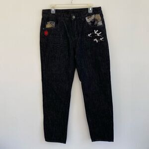 Customized Dark Wash Jeans with Japanese Style Designs